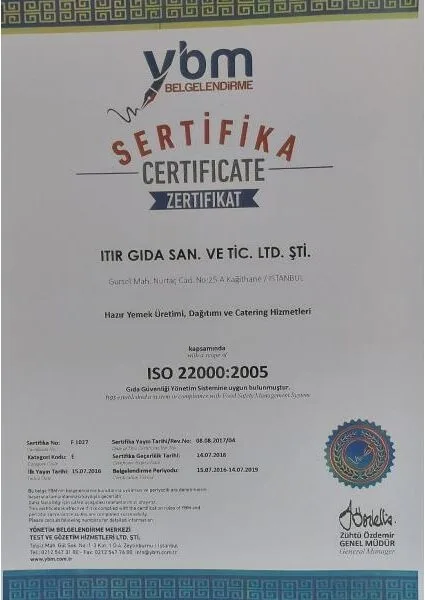ISO 22000:2005 sertifikası
